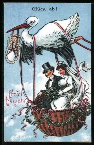 AK Glück ab, Der Klapperstorch-Express bringt Ehepaar und Baby in die Luft