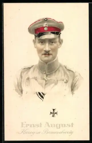 AK Portrait Ernst August Herzog von Braunschweig in Husaren-Uniform mit Schirmmütze und Totenkopf-Abzeichen
