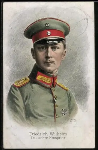 Künstler-AK Kronprinz Wilhelm von Preussen in Uniform mit Mütze
