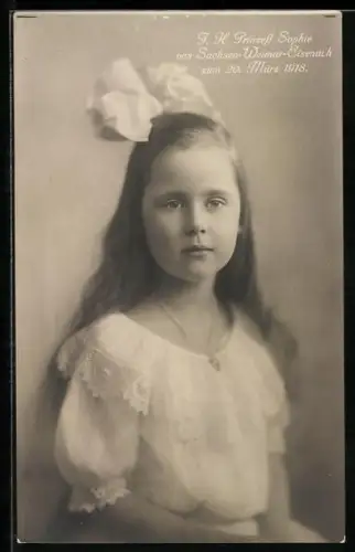 AK Porträt Prinzessin Sophie von Sachsen-Weimar-Eisenach 1918