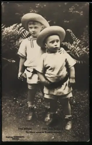 AK Kronprinz Wilhelm von Preussen u. Prinz Louis Ferdinand mit Strohhüten als Kinder