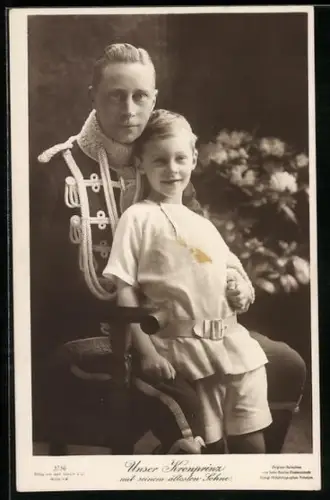 AK Kronprinz Wilhelm von Preussen in Husaren-Uniform mit Prinz Wilhelm