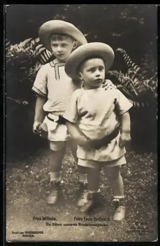 AK Kronprinz Wilhelm von Preussen u. Prinz Louis Ferdinand mit Strohhüten als Kinder