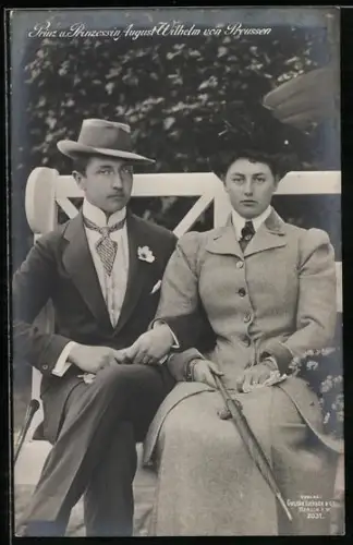 AK Prinz August Wilhelm von Preussen und Braut, Aufnahme vom 8. Oktober 1908