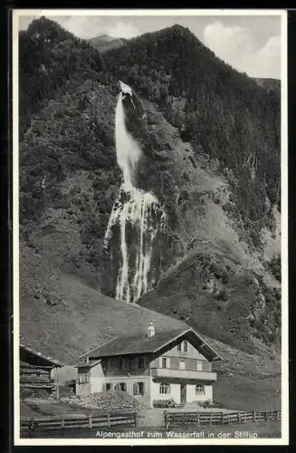 AK Mayrhofen /Tirol, Alpengasthof zum Wasserfall im Stilluptal