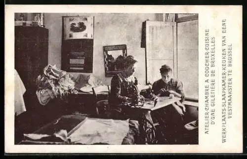 AK Bruxelles, Exposition du Travail a Domicile, Zwei Frauen mit Nähmaschine