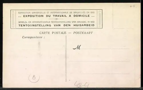 AK Bruxelles, Exposition du Travail a Domicile, Zwei Frauen mit Nähmaschine