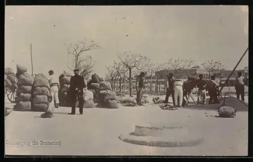 AK Discharging the Granaries, Arbeiter beim Füllen von Säcken