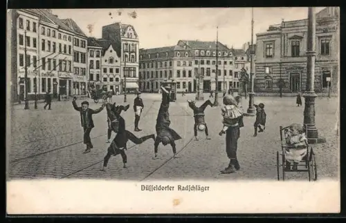 AK Düsseldorf, Düsseldorfer Radschläger auf der Strasse