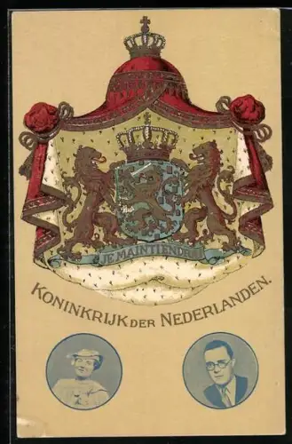 AK Königsreich der Niederlande, Wappen und Porträts