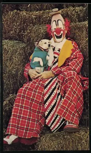 AK Clown Lou Jacobsmit einem Hund auf dem Schoss