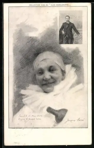 AK Clown mit Weinflasche, Mann im Porträt