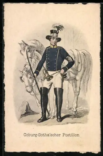 Künstler-AK Coburg-Gotha`scher Postillon mit Pferden
