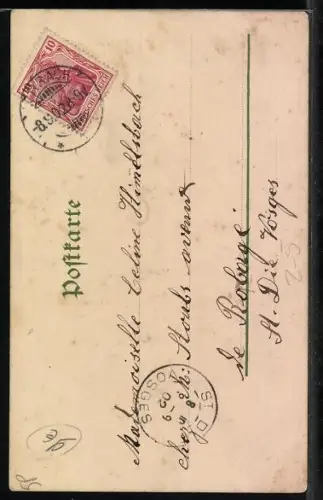 Lithographie Edelweiss mit einer Berghütte