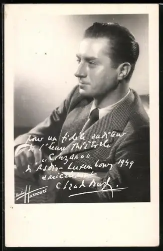 AK Radio Luxembourg 1949, Studio Harcourt, Radio Sprecher im Porträt