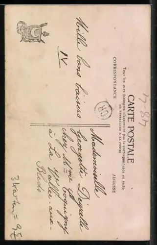 AK Paar in der Stube mit einer Nähmaschine, Muguet d`Amour