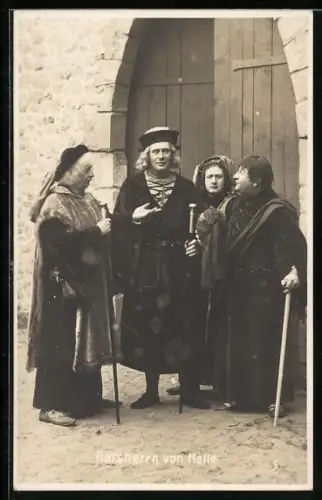 AK Halle a. S., Ratsherrn von Halle vor einem Tor