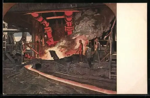AK Der Werdegang der Eisenbahnschiene, Hochofenwerk