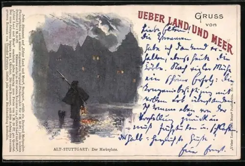 Lithographie Zeitschrift Über Land und Meer, Nachtwächter