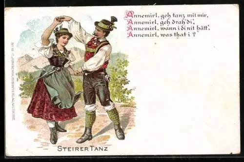 AK Paar in Tracht beim Steirer-Volkstanz