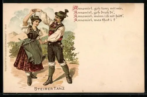 AK Steirer Paar in Tracht beim Volkstanz