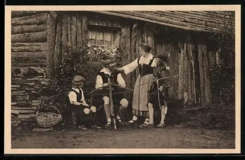 AK Bentheim, Verein für Vaterländische Freilichtspiele, Wilhelm Tell Aufführung 1926, Szene vor einem Haus