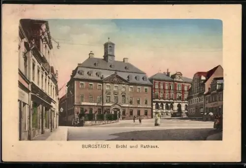 AK Burgstädt / Sachsen, Brühl und Rathaus