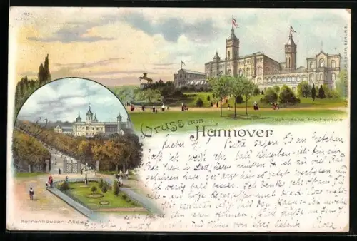 Lithographie Hannover, Technische Hochschule, Herrenhauser Allee