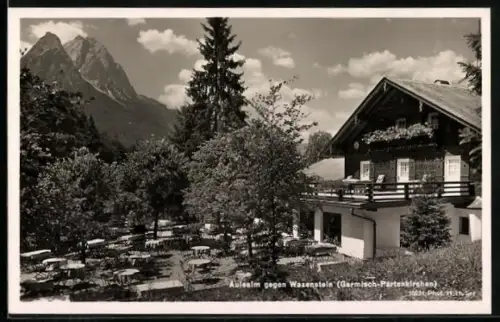 AK Garmisch-Partenkirchen, Gasthof Aulealm gegen Waxenstein