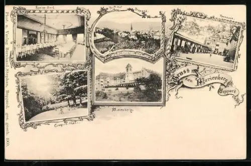 AK Boppard a. Rh., Gasthaus Marienberg, Terrasse, Speise Saal