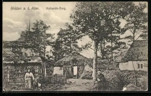AK Ahlden a. d. Aller, Rothards-Burg mit Passanten