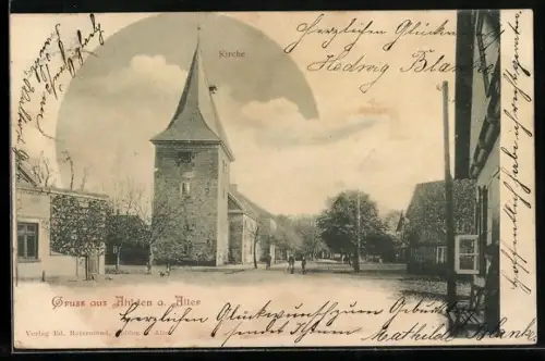 AK Ahlden a. d. Aller, Strassenpartie mit Kirche