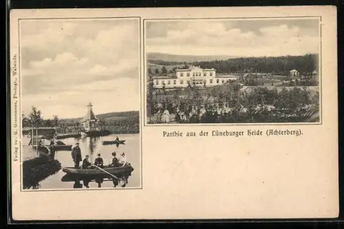 AK Achterberg /Lüneburger Heide, Wasserpartie und Anwesen