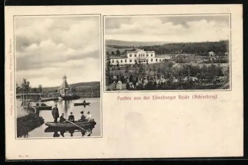 AK Achterberg /Lüneburger Heide, Wasserpartie und Anwesen