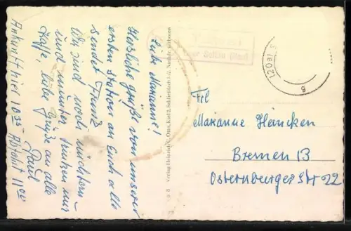 AK Tewel in der Lüneburger Heide, vier Ansichten des Ortes