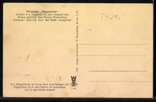 AK Berlin-Köpenick, Müggelberge, Wirtshaus Müggelturm