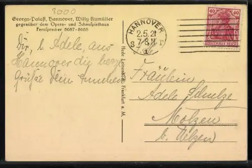 AK Hannover, Georgs-Palast, Mittelpartie