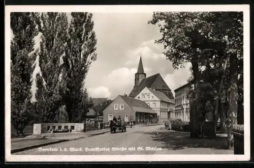 AK Beeskow i. d. Mark, Frankfurter Strasse mit St. Marien