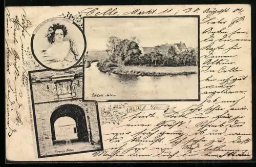 AK Ahlden a. Aller, Eingang z. Schloss, Portrait Sophie Dorothee Prinzessin von Ahlden