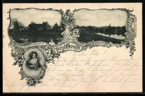 AK Ahlden, Ortspartie, Portrait Sophie Dorothée Prinzessin von Ahlden