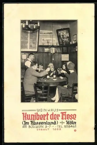 AK Köln, Gasthaus Weinhaus Kunibert der Fiese, Am Bollwerk 3-7