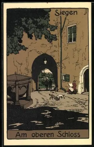 Steindruck-AK Siegen, Am oberen Schloss