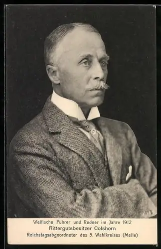 AK Melle, Porträt Reichstagsabgeordneter Rittergutsbesitzer Colshorn im Jahre 1912