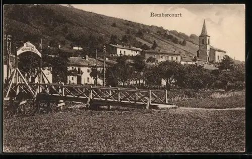 AK Rembercourt, Ortsansicht mit König-Wilhelm-Brücke u. Kirche