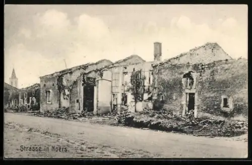 AK Noers, Strasse mit Kriegsruinen
