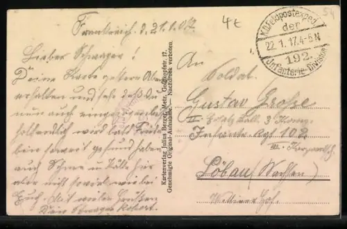 AK Landres, Soldat zwischen den Ruinen der Gebäude