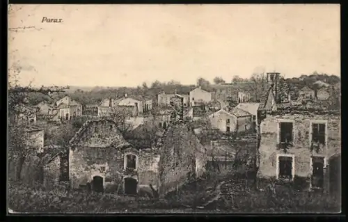 AK Parux, Ortspartie in Trümmern