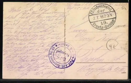 AK Parux, Ortspartie in Trümmern