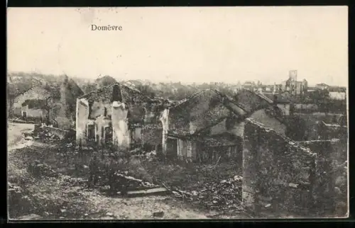 AK Domêvre, Ortspartie in Trümmern