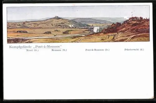 Künstler-AK Pont-à-Mousson, Kampfgelände 1914-18, Mosel, Mousson, Priesterwald